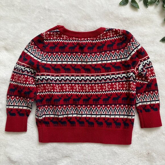 Joe Fresh 6-12M Fair Isle Holiday Sweater Red Navy Reindeer EUC Baby - Picture 11 of 14